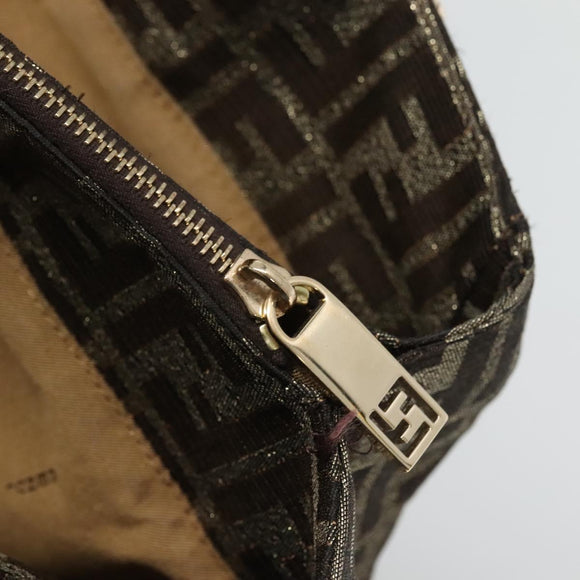 FENDI Zucca Canvas Chain Tote Bag Brown Black gold Auth BA393