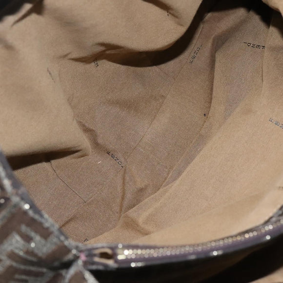 FENDI Zucca Canvas Chain Tote Bag Brown Black gold Auth BA393