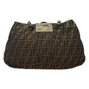 FENDI Zucca Canvas Chain Tote Bag Brown Black gold Auth BA393-13