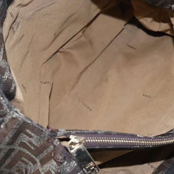 FENDI Zucca Canvas Chain Tote Bag Brown Black gold Auth BA393