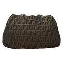 FENDI Zucca Canvas Chain Tote Bag Brown Black gold Auth BA393-2