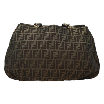 FENDI Zucca Canvas Chain Tote Bag Brown Black gold Auth BA393 - 0
