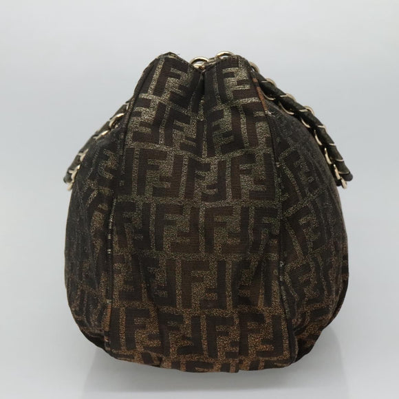FENDI Zucca Canvas Chain Tote Bag Brown Black gold Auth BA393