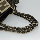 FENDI Zucca Canvas Chain Tote Bag Brown Black gold Auth BA393-7