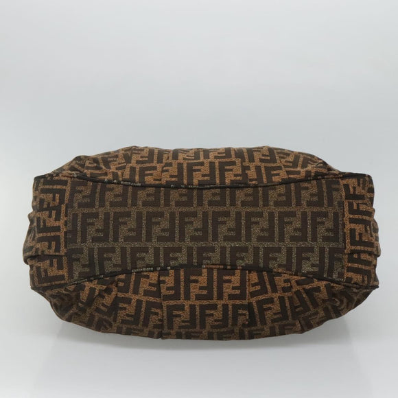 FENDI Zucca Canvas Chain Tote Bag Brown Black gold Auth BA393