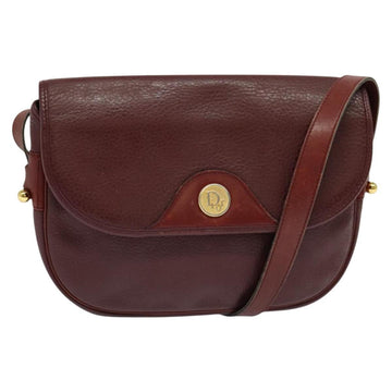 Christian Dior Shoulder Bag Leather Bordeaux Gold Auth BA3931