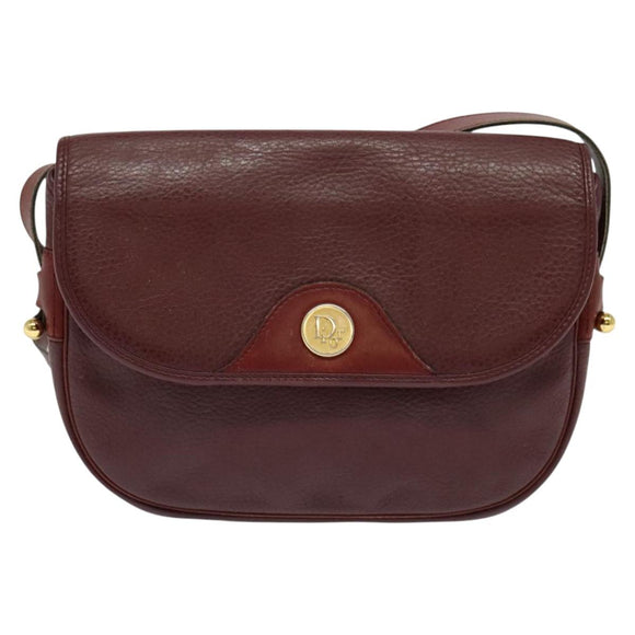 Christian Dior Shoulder Bag Leather Bordeaux Gold Auth BA3931