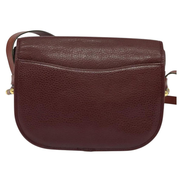 Christian Dior Shoulder Bag Leather Bordeaux Gold Auth BA3931