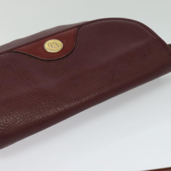 Christian Dior Shoulder Bag Leather Bordeaux Gold Auth BA3931