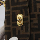 FENDI Zucca Canvas Hand Bag Brown Black gold Auth BA394V-9