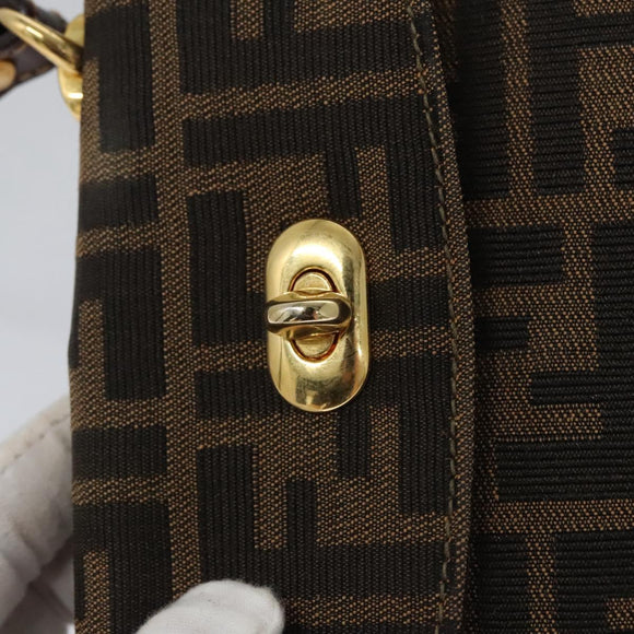 FENDI Zucca Canvas Hand Bag Brown Black gold Auth BA394V
