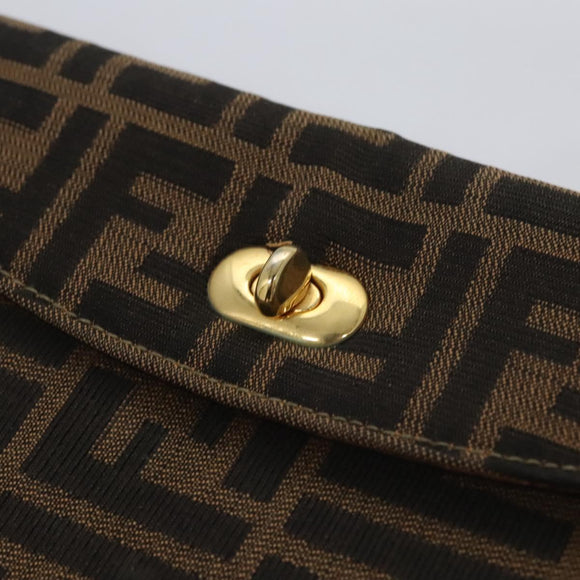 FENDI Zucca Canvas Hand Bag Brown Black gold Auth BA394V