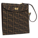 FENDI Zucca Canvas Hand Bag Brown Black gold Auth BA394V-1