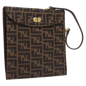FENDI Zucca Canvas Hand Bag Brown Black gold Auth BA394V