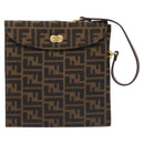 FENDI Zucca Canvas Hand Bag Brown Black gold Auth BA394V-13