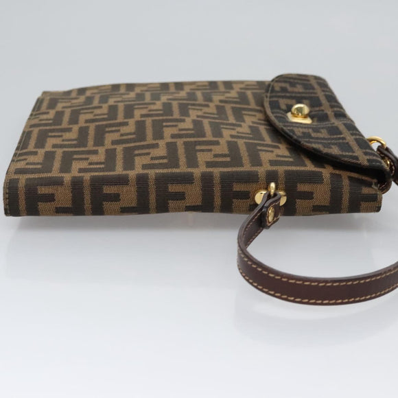 FENDI Zucca Canvas Hand Bag Brown Black gold Auth BA394V
