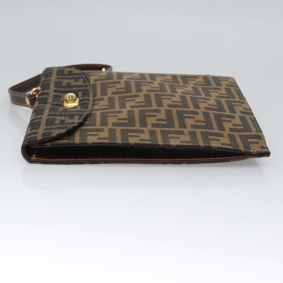 FENDI Zucca Canvas Hand Bag Brown Black gold Auth BA394V