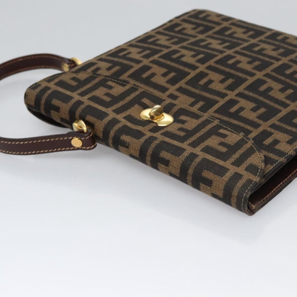 FENDI Zucca Canvas Hand Bag Brown Black gold Auth BA394V