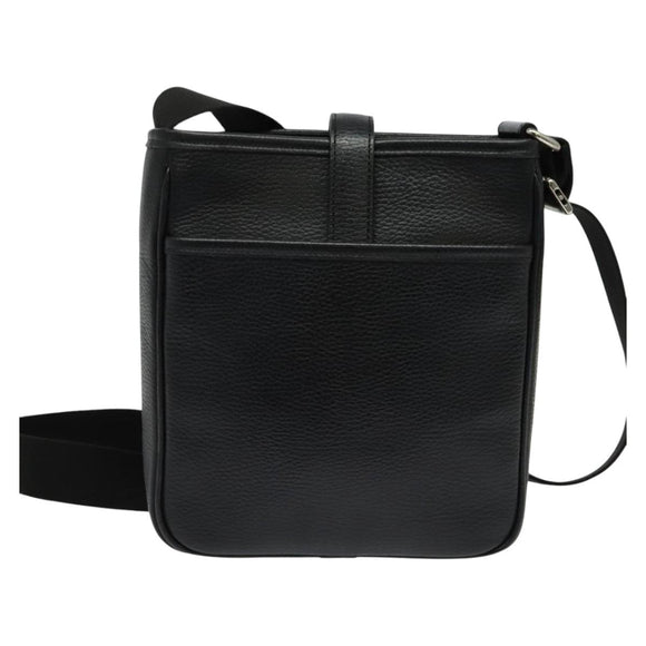 BURBERRY Shoulder Bag Leather Black Silver Auth BA3949