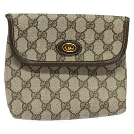 GUCCI GG Supreme Pouch PVC Beige Gold Auth BA3951