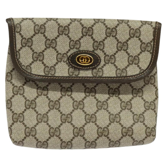 GUCCI GG Supreme Pouch PVC Beige Gold Auth BA3951