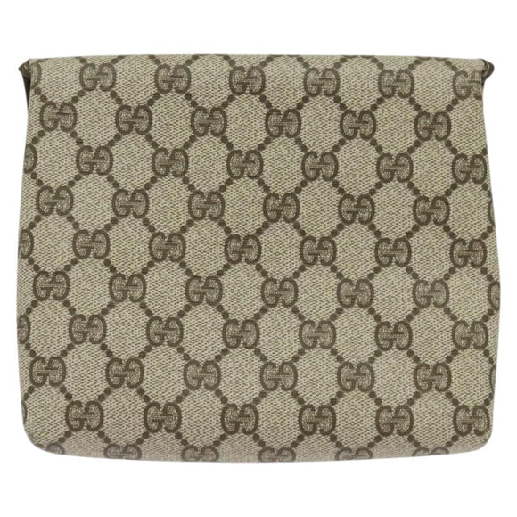 GUCCI GG Supreme Pouch PVC Beige Gold Auth BA3951