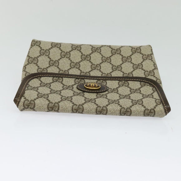 GUCCI GG Supreme Pouch PVC Beige Gold Auth BA3951