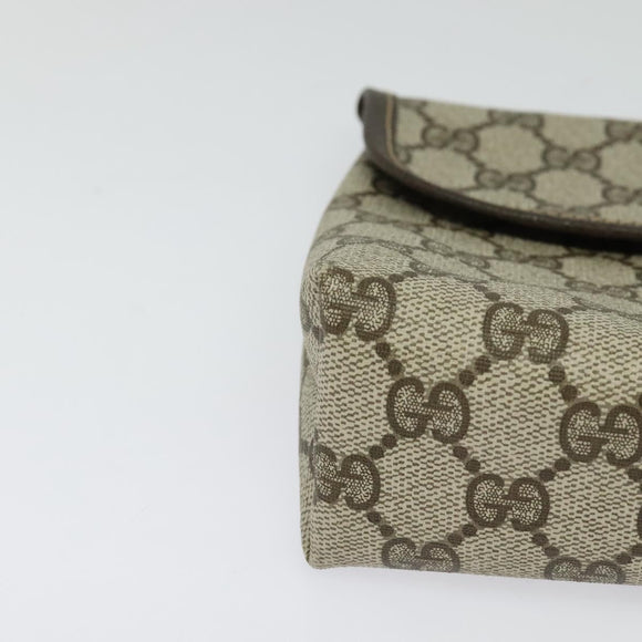 GUCCI GG Supreme Pouch PVC Beige Gold Auth BA3951