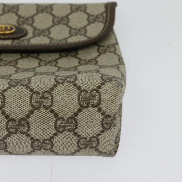 GUCCI GG Supreme Pouch PVC Beige Gold Auth BA3951