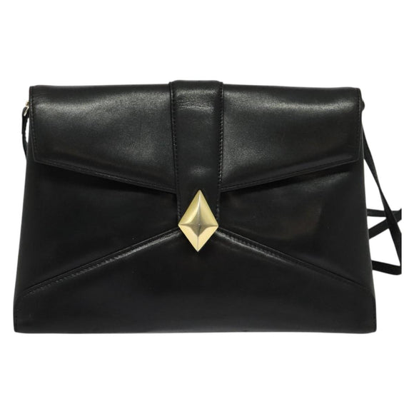 GIVENCHY Shoulder Bag Leather Black Gold Auth BA3952