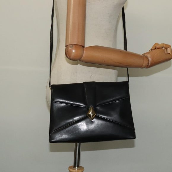 GIVENCHY Shoulder Bag Leather Black Gold Auth BA3952