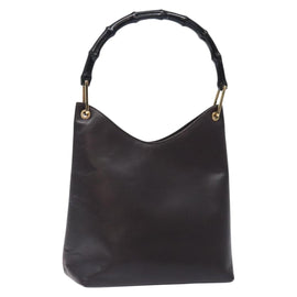 GUCCI Bamboo Shoulder Bag Leather Dark Brown Gold 001 3007 Auth BA3953
