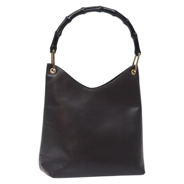 GUCCI Bamboo Shoulder Bag Leather Dark Brown Gold 001 3007 Auth BA3953
