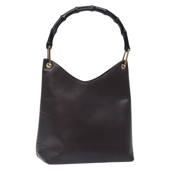 GUCCI Bamboo Shoulder Bag Leather Dark Brown Gold 001 3007 Auth BA3953