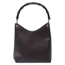 GUCCI Bamboo Shoulder Bag Leather Dark Brown Gold 001 3007 Auth BA3953-13