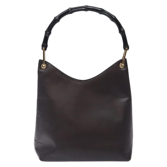 GUCCI Bamboo Shoulder Bag Leather Dark Brown Gold 001 3007 Auth BA3953