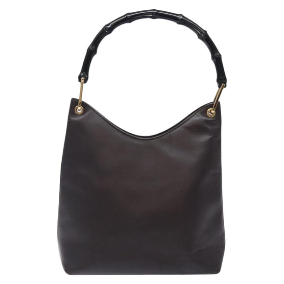 GUCCI Bamboo Shoulder Bag Leather Dark Brown Gold 001 3007 Auth BA3953