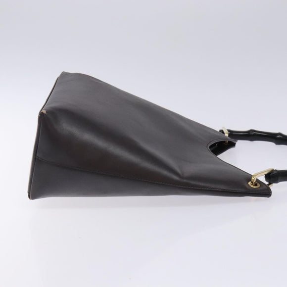GUCCI Bamboo Shoulder Bag Leather Dark Brown Gold 001 3007 Auth BA3953