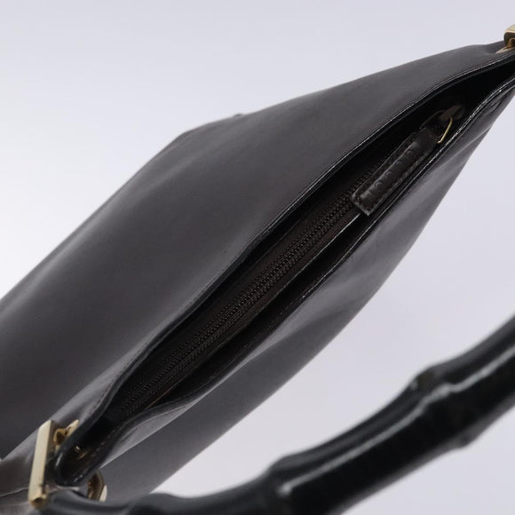 GUCCI Bamboo Shoulder Bag Leather Dark Brown Gold 001 3007 Auth BA3953