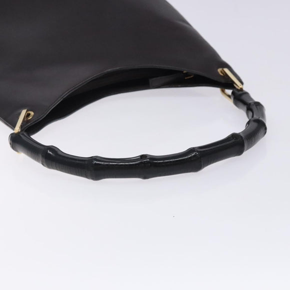 GUCCI Bamboo Shoulder Bag Leather Dark Brown Gold 001 3007 Auth BA3953