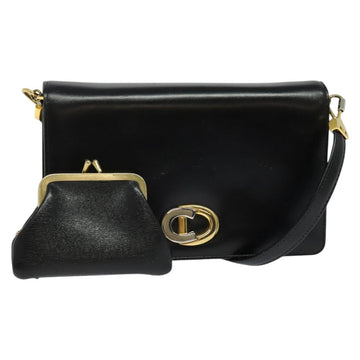 Christian Dior Shoulder Bag Leather Black Gold Auth BA3954