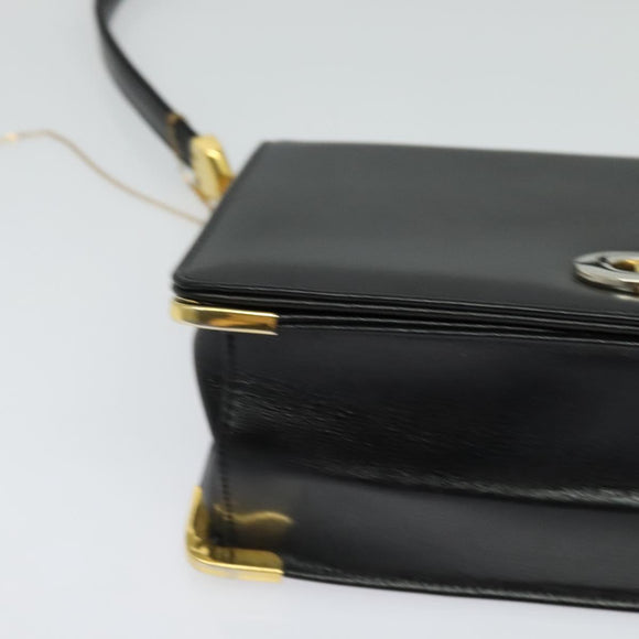 Christian Dior Shoulder Bag Leather Black Gold Auth BA3954