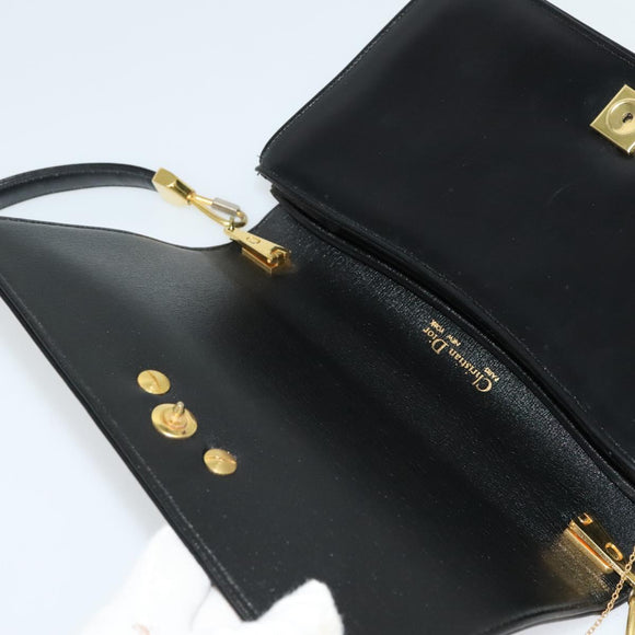Christian Dior Shoulder Bag Leather Black Gold Auth BA3954
