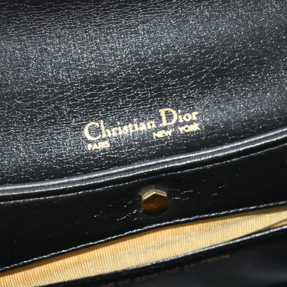 Christian Dior Shoulder Bag Leather Black Gold Auth BA3954