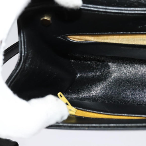 Christian Dior Shoulder Bag Leather Black Gold Auth BA3954