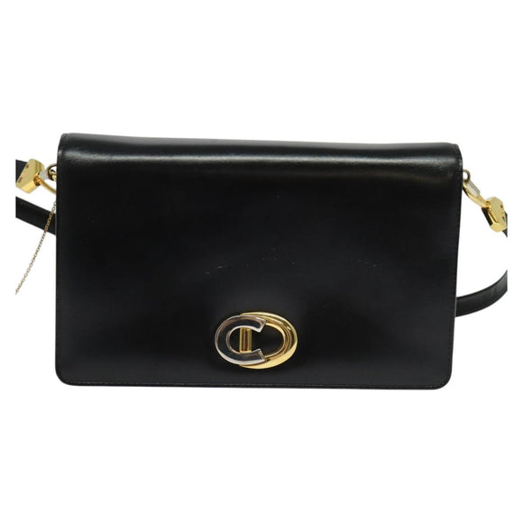 Christian Dior Shoulder Bag Leather Black Gold Auth BA3954