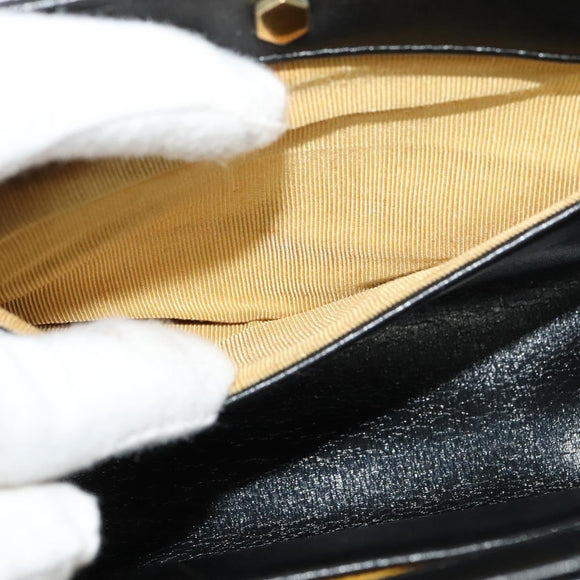 Christian Dior Shoulder Bag Leather Black Gold Auth BA3954