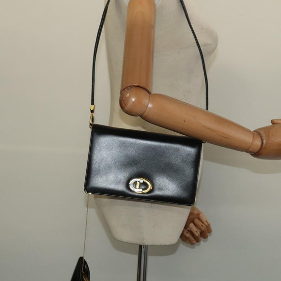 Christian Dior Shoulder Bag Leather Black Gold Auth BA3954