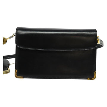 Christian Dior Shoulder Bag Leather Black Gold Auth BA3954 - 0