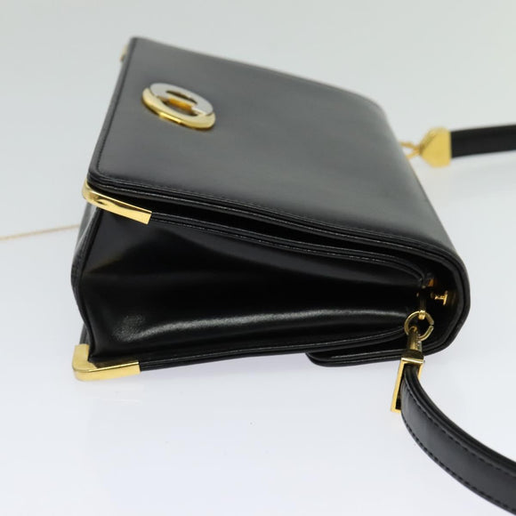 Christian Dior Shoulder Bag Leather Black Gold Auth BA3954